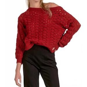 NEW ELAN adrienne crochet sweater in red